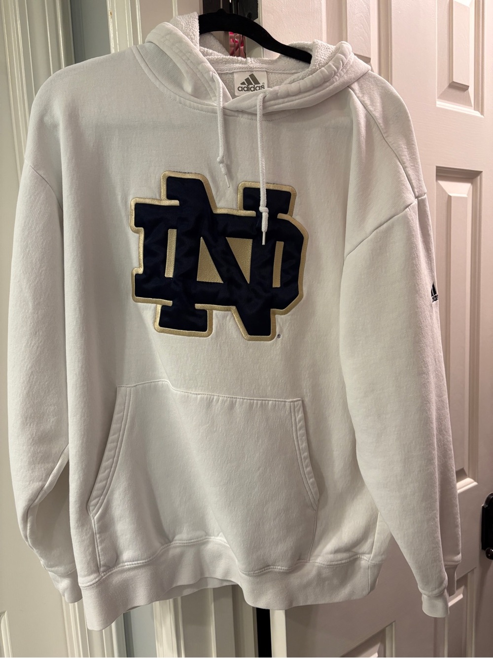 adidas Men’s White Hoodie with Navy & Gold Notre Dame Logo